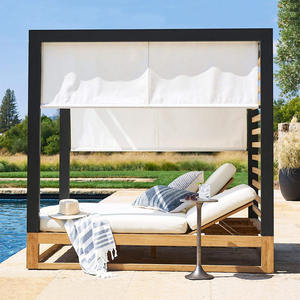 The Most Popular Customized Patio Furniture Double Sun Lounger Garden Sets <strong>Daybed</strong> <strong>with</strong> Teak Wood Finish Sun Lounge <strong>Canopy</strong> Bed - Product Image 2