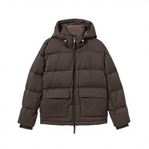 Brown Hooded Running Jacket Unisex Summer Coat Down Filling Waterproof Breathable Zipper Closure Adjustable Waist Casual Style - Product Image 4