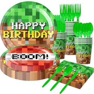 Paquete a Granel de Artículos para Fiestas Temáticas de Videojuegos de Dibujos Animados para Niños, Vasos y Platos de Papel Decorativos para Cumpleaños de Niños y Eventos Grupales - Product Image 4