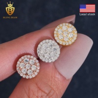 Stock local US Entrepôt Vente en Gros Bijoux Argent 925 Plaqué Or Gra Moissanite Diamant Boucles D'oreilles Cluster pour Hommes Femmes