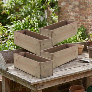 Jardinière rectangulaire en bois de style rustique traditionnel avec doublure en plastique sculptée à la main pour la décoration intérieure/extérieure - Product Image 3