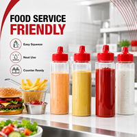 Bouteille souple en plastique transparent de qualité alimentaire personnalisée en gros avec bouchon distributeur rouge pour Ketchup, Sauce Pimentée, Vinaigrette, Sirop