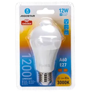 หลอดไฟ LED A60 E27 12 วัตต์ พร้อมเซ็นเซอร์อินฟราเรด ประหยัดพลังงานและเปิดใช้งานอัตโนมัติ เหมาะสำหรับการให้แสงสว่างในบ้าน - Product Image 2