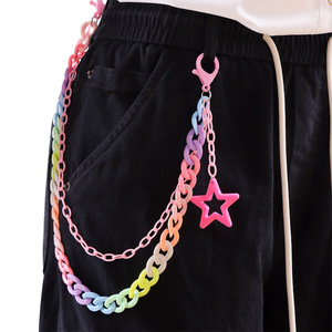Chaîne de taille en acrylique couleur bonbon Yueli, double couche avec pendentif étoile, chaîne de corps tendance hip-hop pour usage quotidien - Product Image 2
