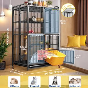 Cage pliable en métal pour chat avec roulettes pivotantes à 360°, facile à déplacer, enclos à 4 niveaux pour 1-2 chats, furets et lapins (noir) - Product Image 4