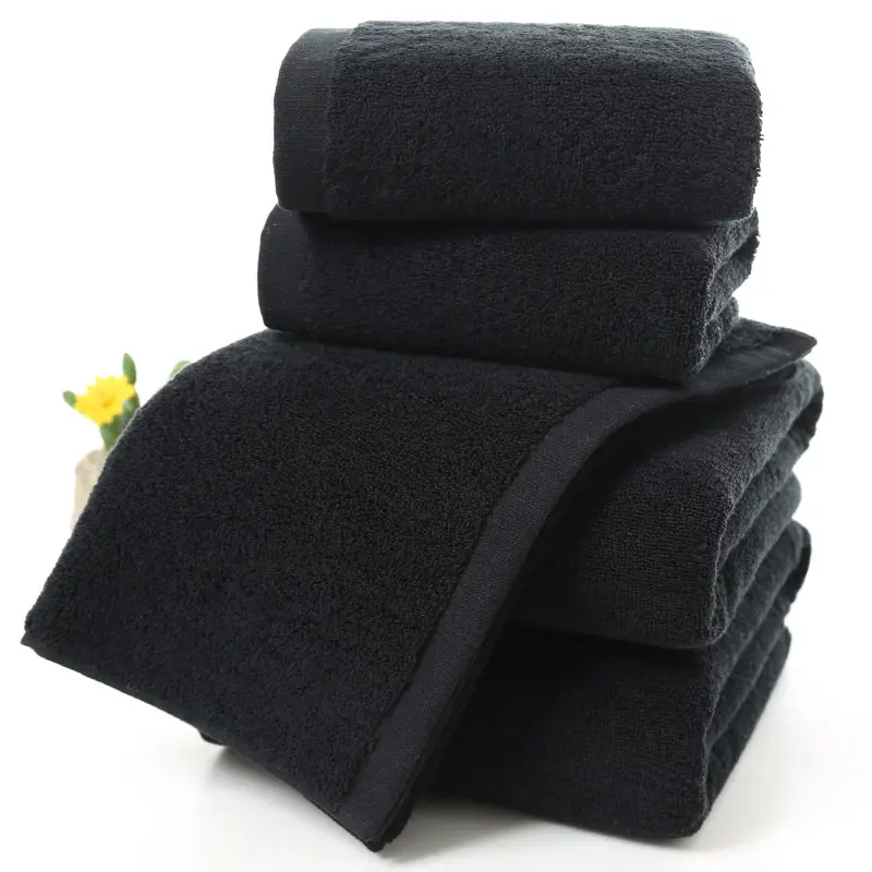 En gros beauté main visage bain noir coton serviette noir serviette logo personnalisé
