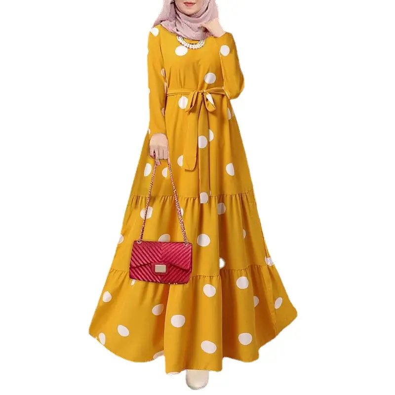 New Design Casual Wear Islamic Clothing Ladies Party Polka Dot Abaya Women Turkey Dresses Muslim