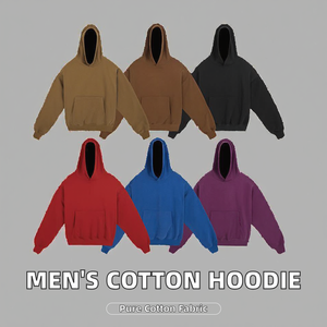 Sweat à capuche long doublé pour homme, 100% coton, style streetwear ample français, couleur unie, coupe classique, printemps, 400g - Product Image 2