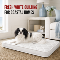 Matelas orthopédique pour chien Coastal Home, blanc, matelassé, avec housse amovible imperméable