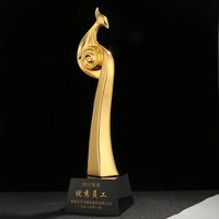 Cadeaux souvenirs 7x29cm or argent cuivre oiseaux résine trophée personnalisé cristal trophée créatif gravé équipe prix MH-NJ0523