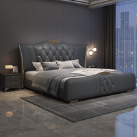Lit double moderne minimaliste 1,5 m et 1,8 m, luxe léger, cuir avec cadre en bois extensible, haut de gamme, lit double 1,5 m, lit de rangement 1,8 m