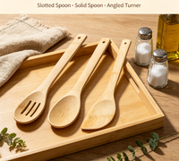 Ensemble d'ustensiles de cuisine en bambou naturel, 3 pièces, cuillère de cuisine, cuillère ajourée, spatule pour wok, outils de cuisine pour poêle antiadhésive