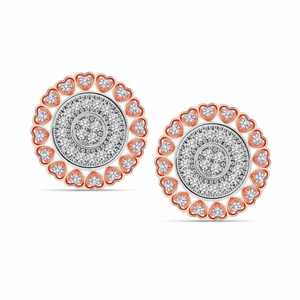 ต่างหูสตั๊ดลายดอกไม้แบบทูโทนสี Halo สีทองประดับดอกไม้เหนือกาลเวลาสีโรสโกลด์เครื่องประดับทองขาวสำหรับงานเลี้ยงครบรอบแต่งงาน zircon IGI - Product Image 1