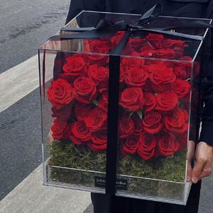 Wholesale Waterproof Clear Acrylic Flower <b>Gift</b> <b>Box</b> with Lid - Display Case for Fresh/Preserved Roses Bouquets Wedding - Product Image 1