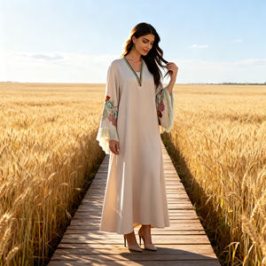 Robe abaya élégante en polyester brodé, sur mesure, pour femmes musulmanes, pour occasions de fête de luxe, fournisseur en gros - Product Image 2