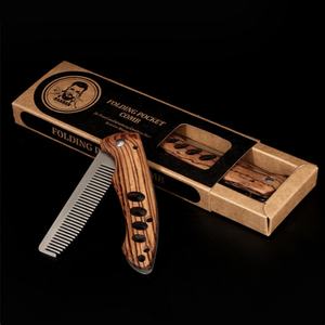 Manico pieghevole in legno da uomo pettine per barba in acciaio inossidabile per barba con pettine per barba pieghevole e pettine per barba - Product Image 1