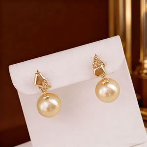22689DIY Pearl Accessories S925 Silver Earnail Empty Stand 18K <b>Gold</b> <b>Drop</b> <b>Earrings</b> with 9-13mm Round Silver Jewelry - Product Image 4
