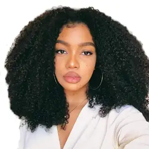 Kbeth Wig Renda HD Keriting Keriting Keriting untuk WANITA HITAM 16 "Baru Seksi Bergoyang Rambut Manusia Alami 13*4 Wig Wanita Pinggiran Pendek dengan Poni