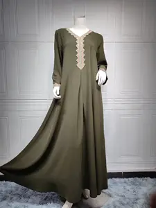 DG040253 New Model Abaya In Dubai Cotton Lace Neck Long Sleeve Maxi Dress Fashion Modern Moroccan Style Kaftan Dresses