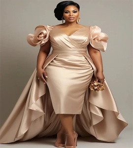 Abito da ballo champagne taglie forti con strascico e scollo a V, abito da sera africano taglie forti Aso Ebi, personalizzabile per compleanno o occasioni formali - Product Image 1