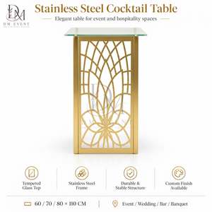 Round Cocktail <b>Table</b> for <b>Party</b> Venues with Gold Stainless Steel Open Curved Base and Mirrored Tempered Glass Top - Product Image 3