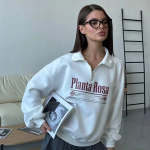 Quarter Zip up Outdoor High Zip Neck Pullover Soft Cómodo Cremallera Suelta Sudadera de algodón liso Mujer - Product Image 1