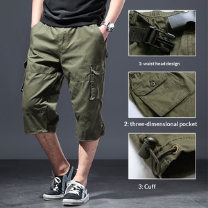 Shorts cargo tactiques décontractés d'été pour hommes, en coton, couleur unie, élastiques, longs, style sportif, fabriqués en usine OEM - Product Image 1