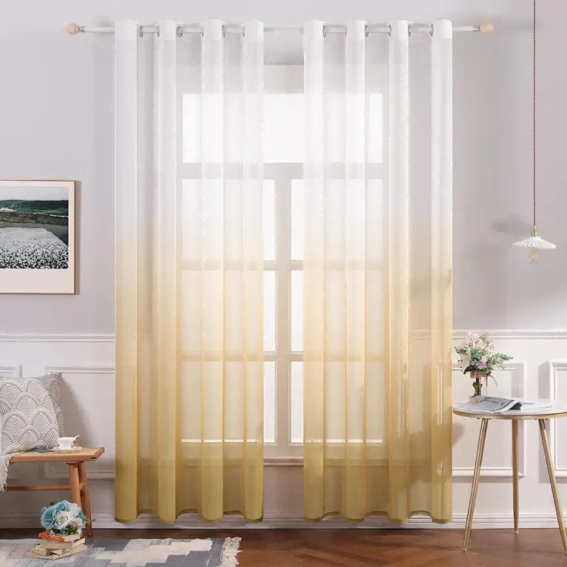 Latest Luxury Home Modern Ombre Doris Printed Tulle Sheer Drape Panel Gold Curtains Windows Designs For The Living Room