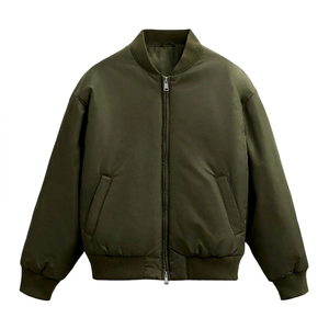Chaqueta Bomber de Mezclilla Verde Oliva para Hombre, Corte Regular, Cierre de Cremallera, Color Sólido, Estilo Casual, Material de Poliéster - Product Image 1