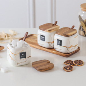 New Arrival Household Kitchen Ceramic Marble Pattern Frosted Seasoning <b>Jar</b> Set Accept Private Label - Product Image 4