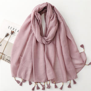 秋春ファッション女性コットンリネン感無地スカーフラップショール180*90cmレーストリムヒジャブ付き - Product Image 3