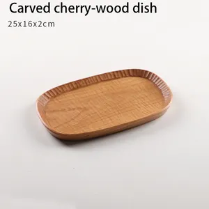 Handmade Japanese Solid Wood Carved Fruit Tray Creative Simple Wooden Kung Fu Tea Walnut Dessert Tray Vintage Art Design Style