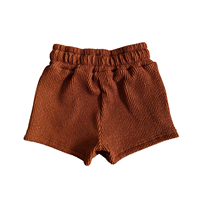 Shorts d'été pour enfants, shorts en tissu plissé dynamique 5D, couleur caramel, taille élastique, shorts décontractés avec poches