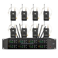 Ensemble de microphones sans fil UHF professionnels à 8 canaux avec récepteur sur rack, signal stable pour karaoké et spectacles sur scène