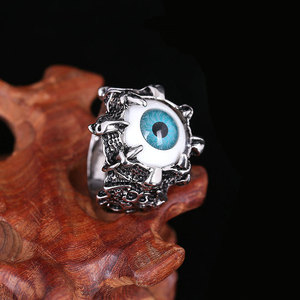 Anel punk prateado antigo, anel de aço inoxidável, da moda, retrô, de crânio, olho diabólico, punk para homens - Product Image 2