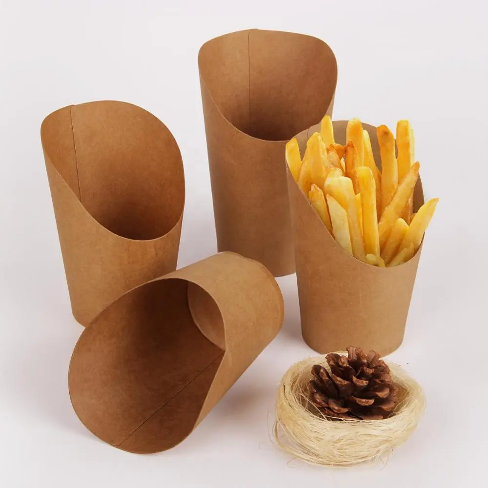 Kunden spezifische Einweg-Pommes-Frites-Großhandels verpackung/konische Tasche mit westlichem Dreieck/Dessert verpackungs box