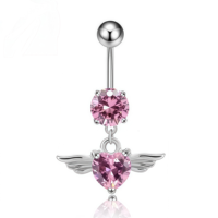 Anneaux de nombril pendulants en forme d'ailes d'ange avec strass en cristal, en acier inoxydable chirurgical plaqué argent, cadeau de mariage