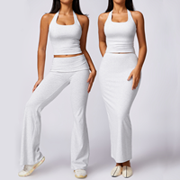 Ensemble de yoga deux pièces en coton élastique, comprenant un soutien-gorge de sport halter respirant recyclé grande taille et un legging de yoga évasé à taille pliée