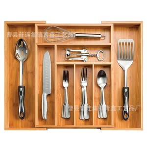 Bamboo Drawer Organizer Expandable <b>Kitchen</b> Utensil <b>Storage</b> <b>Box</b> Rectangular Adjustable Compartment For Silverware - Product Image 1