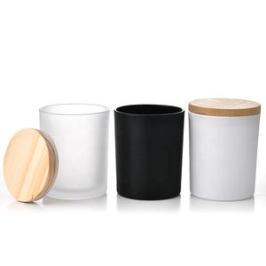 Tarro de vela de vidrio marrón de 18OZ Fondo transparente Capacidad de 8oz Tapa de bambú Portavelas plano resistente al calor Cuenco de madera con logotipo personalizable - Product Image 1