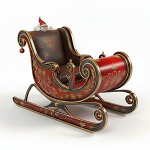 Reproduction de traîneau vintage en bois avec coureurs incurvés et dossier haut idéal pour décor narratif saisonnier - Product Image 1