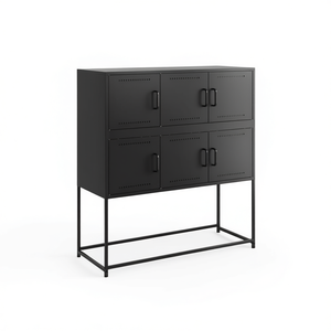 Buffet rectangulaire noir en acier laminé à froid, design industriel moderne, meuble de maison pour salle à manger - Product Image 1