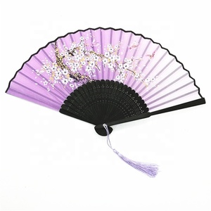 Abanicos de mano de bambú de seda para fiesta de boda de baile plegable de alta calidad chinos - Product Image 3