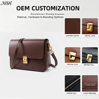 Sac bandoulière carré en cuir véritable XISHANG Direct Leather Factory avec fermoir doré pour les trajets quotidiens, personnalisation de la marque disponible
