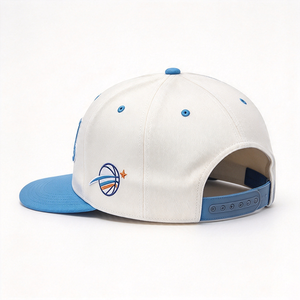 Two Tone Flat Bill 6-Panel <b>Canvas</b> Unisex Snapback Cap White Sky <b>Blue</b> 3D Embroidery Structured Flat Brim Sports Team Streetwear - Product Image 6