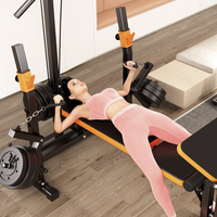 Banc de Musculation Multifonction avec Cadre de Presse, Poulie Haute, Kit Haltère et Rameur Pliable pour Salle de Sport à Domicile