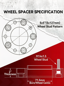Entretoises de roue de 2 pouces 5x5 pour <span class=keywords><strong>Jeep</strong></span> Wrangler JL Grand <span class=keywords><strong>Cherokee</strong></span> WK2 WL Gladiator JT Durango 2018-2024, goujons 14x1.5, 71.5mm - Product Image 3