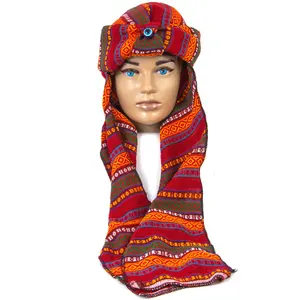 Kilim Designed Red Turkish Winter Scarf Hat