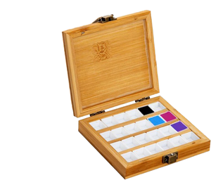 Caja de paleta de pintura de madera, material de bambú, forma rectangular, estuche de almacenamiento de arte con tapa para pintura acrílica y acuarela - Product Image 1