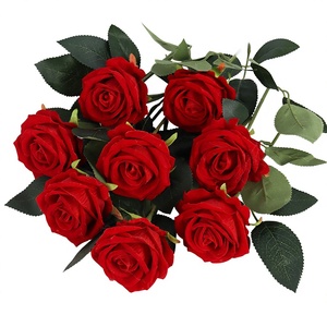 Fleur artificielle en velours de simulation, <span class=keywords><strong>rose</strong></span> perlée, pour décoration murale de la maison, de l'hôtel, de mariage ou de la Saint-Valentin - Product Image 1